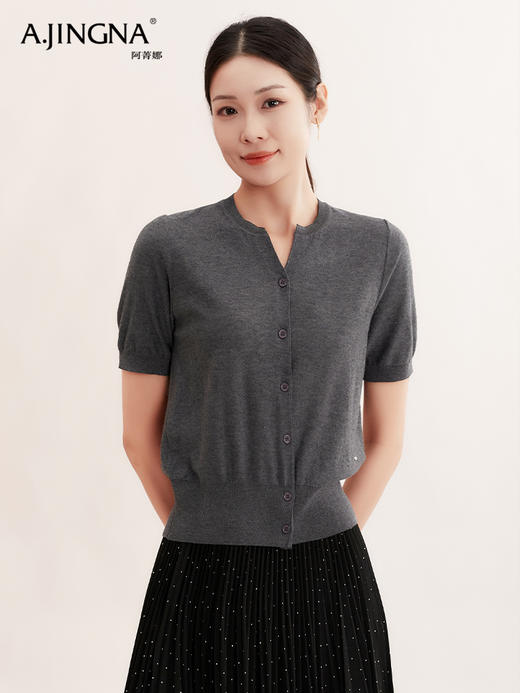 【特价不退换】阿菁娜圆V领金丝绵羊毛针织开衫A29Q318032 商品图4