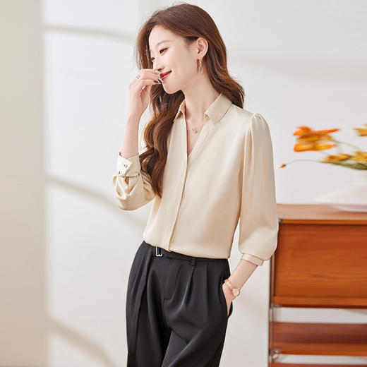 Q173新款长袖显瘦气质衬衣洋气时尚百搭打底女士春秋设计感衬衫 商品图4