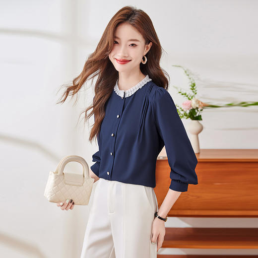 Q193新款长袖春秋气质衬衣白色洋气时尚小众设计感法式打底衬衫 商品图4