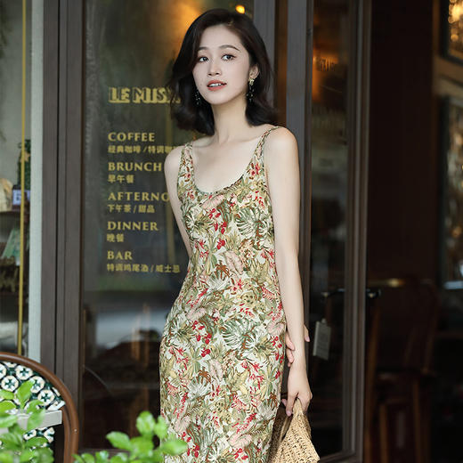 OY-24512夏季女新款碎花无袖连衣裙气质修身显瘦收腰吊带裙24512 商品图0