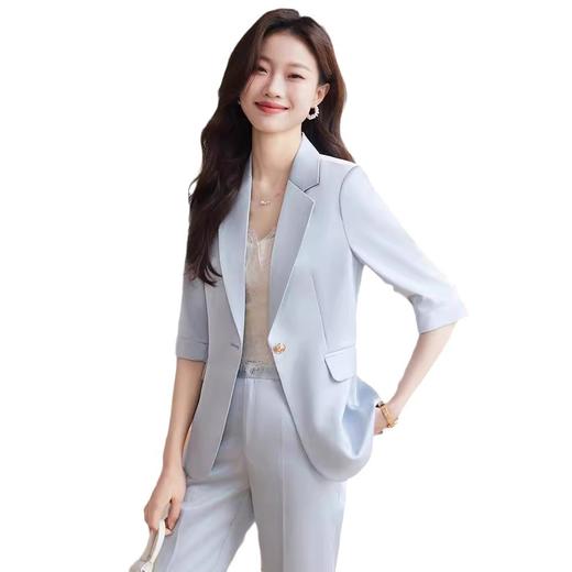 XZ-813浅蓝色中袖薄款外套小个子小西装套装女西服职业2024休闲春夏西服 商品图4