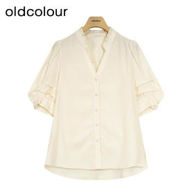 oldcolour夏季新款简约通勤宽松薄款时尚风V领衬衫女P25011552