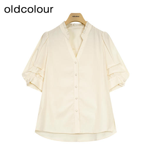 oldcolour夏季新款简约通勤宽松薄款时尚风V领衬衫女P25011552 商品图0