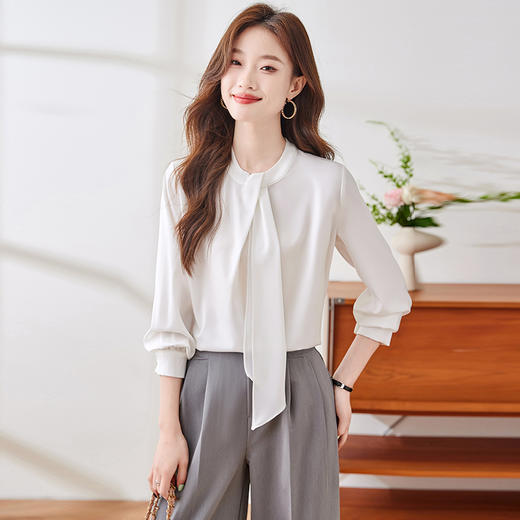 Q136新款长袖气质衬衣白色洋气时尚百搭小众设计感女士韩版衬衫 商品图1