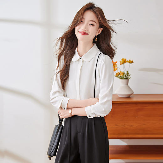 Q135新款长袖气质衬衣白色洋气时尚百搭小众设计感韩版衬衫 商品图0