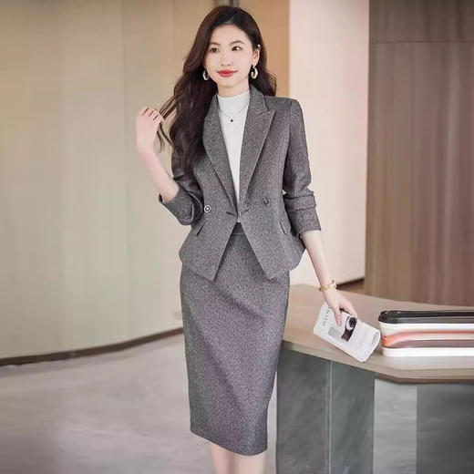 XZ-YZH9693毛呢西装套装过膝裙女秋冬加厚职业播音主持人正装工作服 商品图0