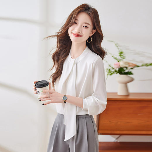 Q136新款长袖气质衬衣白色洋气时尚百搭小众设计感女士韩版衬衫 商品图3