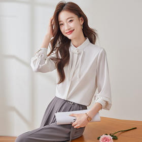 Q2002新款长袖春秋气质衬衣白色时尚百搭小众设计感法式宽松衬衫