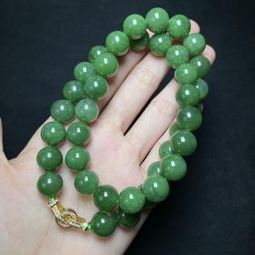 玉美人菲菲HZ/S925和田玉项链-碧玉圆珠约12mm