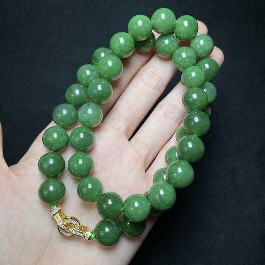 玉美人菲菲HZ/S925和田玉项链-碧玉圆珠约12mm 商品图0