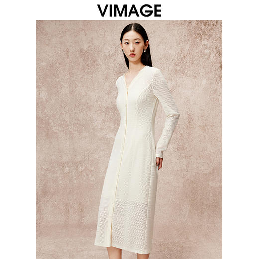 VIMAGE纬漫纪气质镂空修身显瘦钩花两件套连衣裙秋季新款V2207816 商品图2