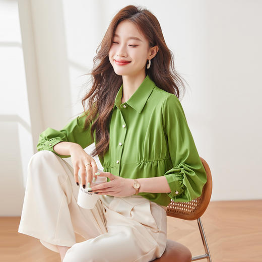 Q191新款长袖春秋气质衬衣白色时尚小众通勤设计感法式翻领衬衫 商品图2