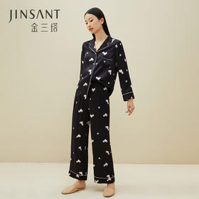 金三塔真丝睡衣女长袖萌趣印花家居服100%桑蚕丝宽松可外穿套装  YSFBA222
