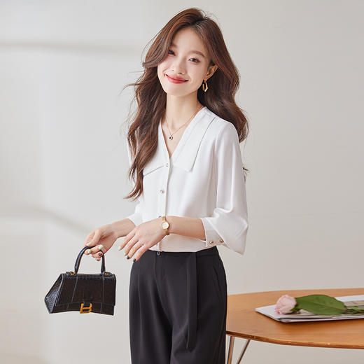 Q180新款长袖气质衬衣白色洋气时尚春秋小众设计感宽松百搭衬衫 商品图4