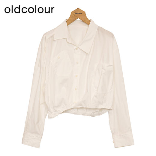 oldcolour纯色短款衬衫春季新款设计感百搭长袖上衣女P12013292 商品图0