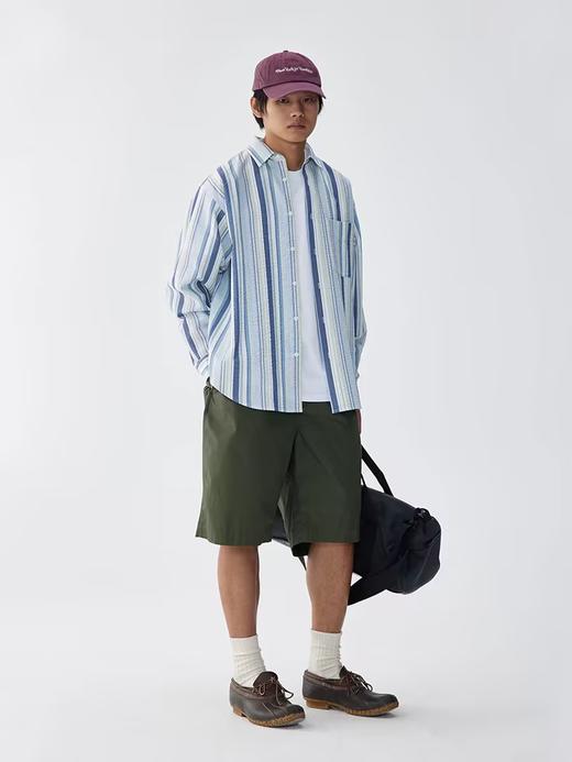 步履不停/4B23109C/泡泡纱纯棉竖条纹长袖衬衫 商品图3