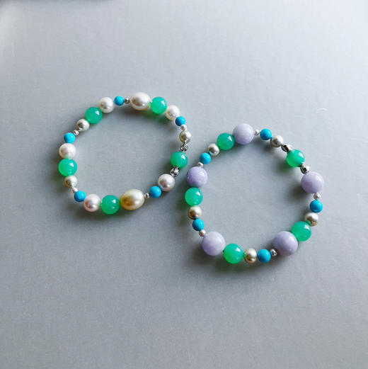 BY EVITA系列 INFINITY 18K镶钻石、翡翠、玉髓、松石、AKOYA和南洋珠 手链套装 商品图2