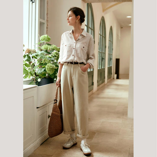 
OLrain欧芮儿法式条纹长袖衬衫女早秋慵懒风休闲宽松百搭通勤衬衣 商品图1