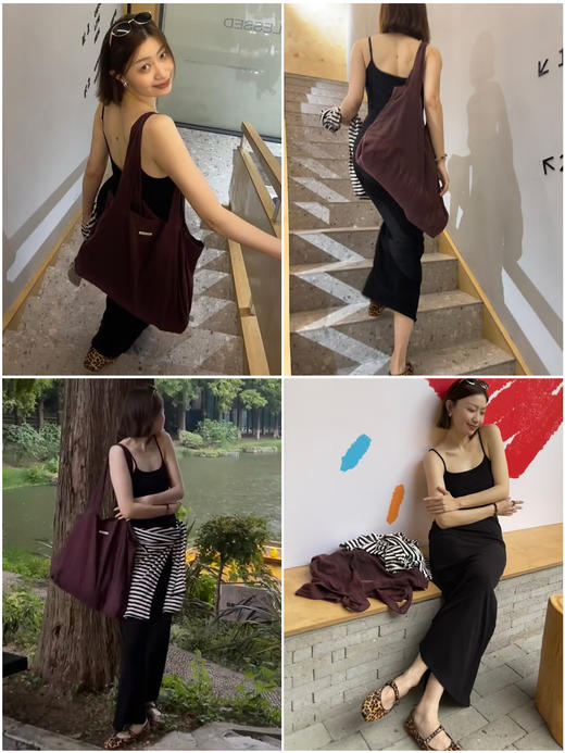 HIDEMI【当当同款】自然多重水洗纯亚麻超软慵懒随身帆布包大包tote托特包 雾霾蓝灰/马斯正红/酒红色/自然米 商品图4