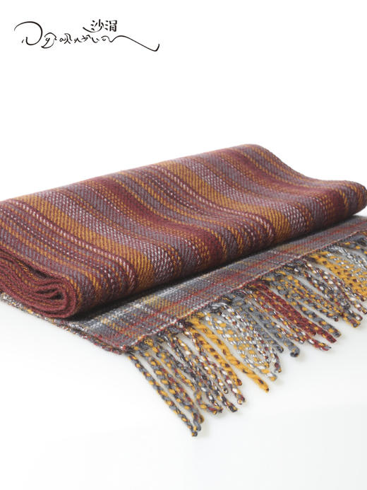 西藏萨迦手工氆氇山羊绒流苏围巾秋冬SJF95P760N 商品图4