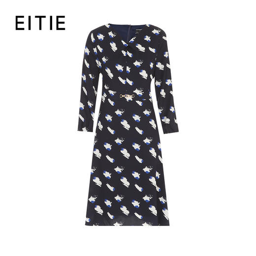 EITIE爱特爱收腰设计V领气质通勤印花连衣裙秋季新款7907629 商品图5