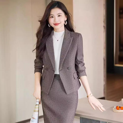 XZ-YZH9693毛呢西装套装过膝裙女秋冬加厚职业播音主持人正装工作服 商品图2