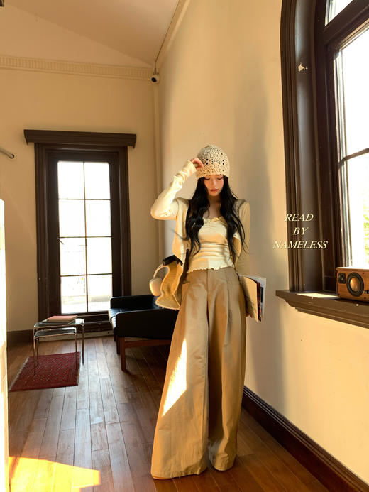 Read Nameless /奶黄色韩系开衫两件套+咖色初秋阔腿裤 商品图1