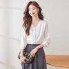 Q157新款长袖通勤气质衬衣白色洋气时尚百搭小众设计感宽松衬衫 商品缩略图0