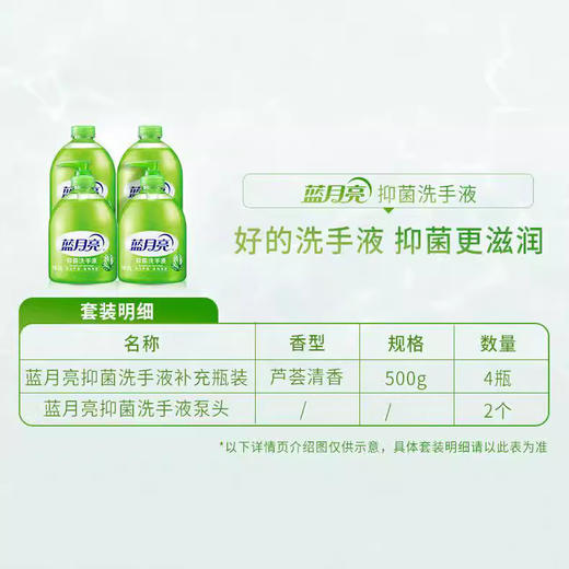 蓝月亮芦荟抑菌洗手液 500g瓶*4补充装清洁抑菌率99.9% 正品 商品图3