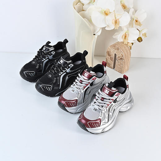 经典鲨2024年秋款安可拉红韩版网面舒适透气老爹鞋休闲鞋女KW160-D37231 商品图4