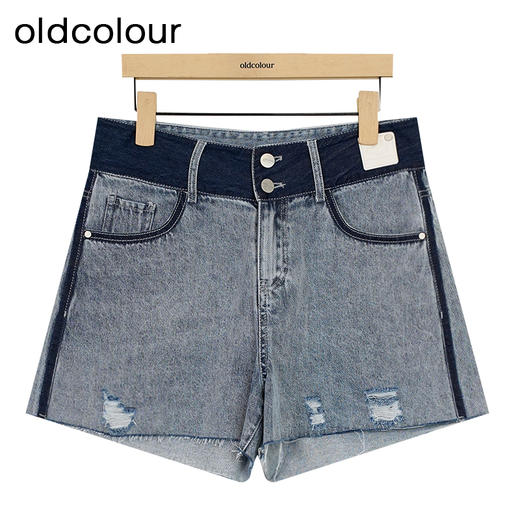 oldcolour夏季新款高腰阔腿破洞休闲设计感牛仔短裤女P26111105 商品图0