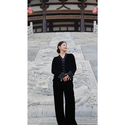 圆领小衫（23708004-墨染）+阔腿裤（23809790-墨染） 商品图0