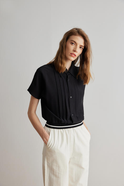 COCO ZONE 蝙蝠袖衬衣polo领宽松衬衫设计感荷叶袖上衣 23C18493 商品图1