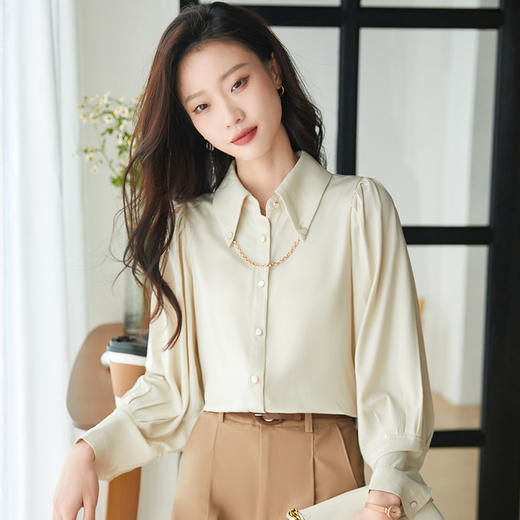 XZ-YS6208设计感杏黄色开衫长袖时尚衬衫女上衣夏季新款百搭通勤套裤 商品图2