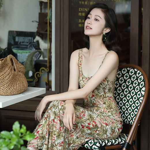 OY-24512夏季女新款碎花无袖连衣裙气质修身显瘦收腰吊带裙24512 商品图2