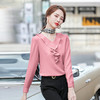 XZ-JE0595新款荷叶边红色衬衫女春洋气时尚雪纺V领长袖上衣大码衬衣 商品缩略图3