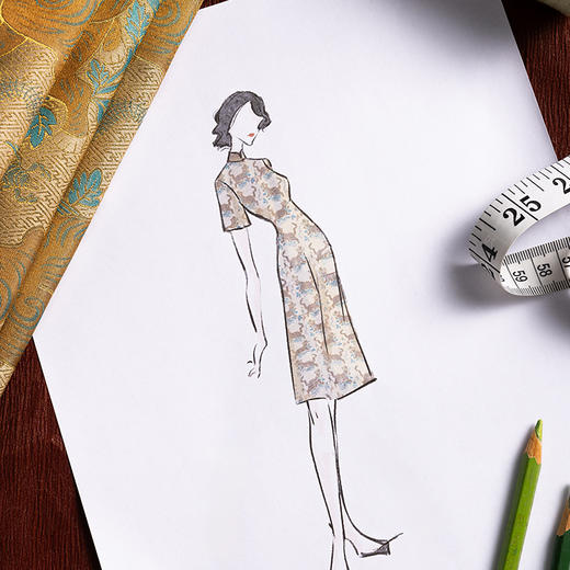 荷言HEYEN 虎虎生福 原创设计非遗38姆米100%桑蚕丝宋锦虎镇五毒图案真丝短款连衣裙 商品图1