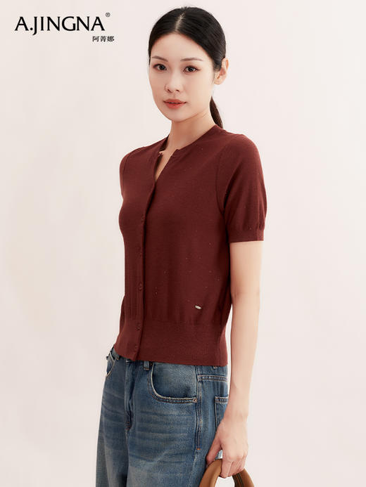 【特价不退换】阿菁娜圆V领金丝绵羊毛针织开衫A29Q318032 商品图3