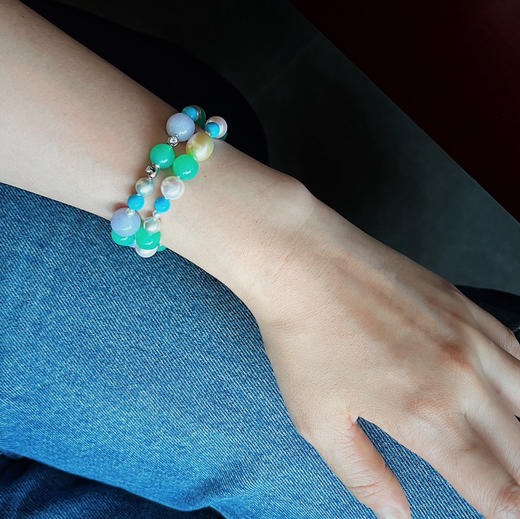 BY EVITA系列 INFINITY 18K镶钻石、翡翠、玉髓、松石、AKOYA和南洋珠 手链套装 商品图4