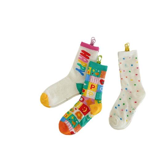 「9.9到手3双」儿童潮袜2024年袜子彩虹色网眼袜糖果色男女童装中筒袜子 商品图4