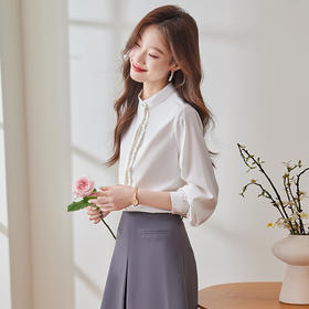 Q195新款长袖气质衬衣白色时尚百搭夏季小众韩版显瘦通勤衬衫