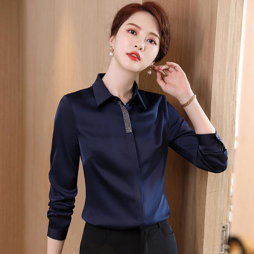 XZ-KR-2217白色加绒衬衫女新款加厚保暖上衣职业气质工作服长袖衬衣 商品图2