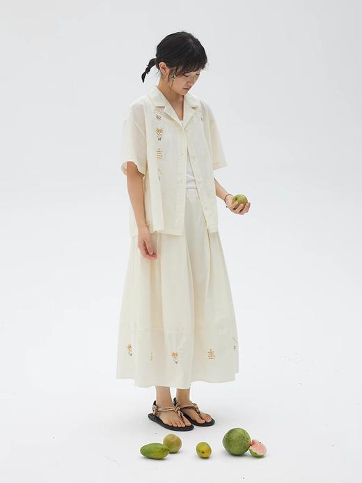 步履不停/4B11191C/日系古巴领绣花衬衫短袖外套 商品图0