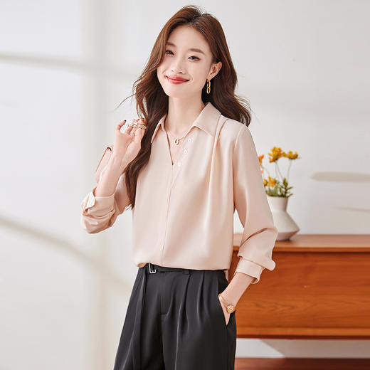 Q2016新款长袖春秋气质衬衣白色时尚女士小众设计感纯色洋气衬衫 商品图1