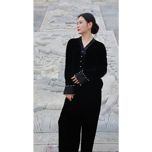 圆领小衫（23708004-墨染）+阔腿裤（23809790-墨染） 商品图1