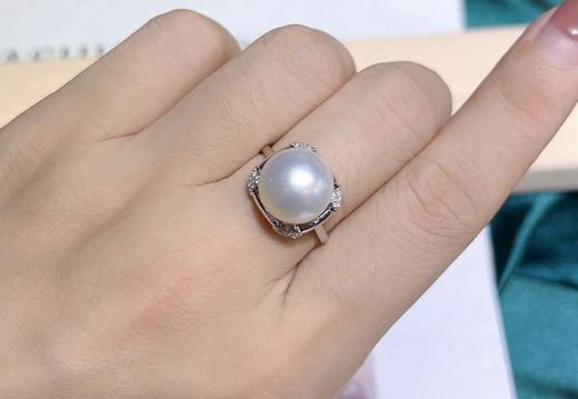 519022 天然澳白珍珠戒指 18K金钻石镶嵌，珠子圆珠强光极微瑕，性价比高 大小11.9mm 超值价💰3580/个 商品图5