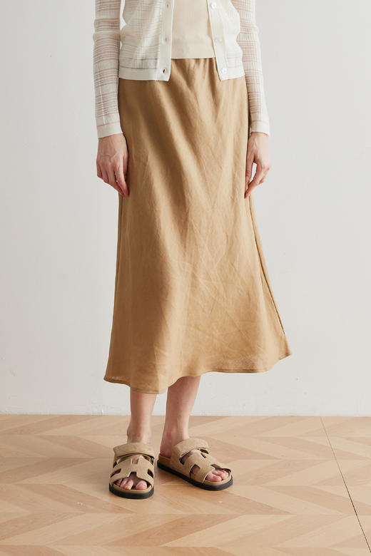 COCO ZONE 夏季纯色松紧腰抽绳半身裙简约气质百搭中长裙CC1B0984 商品图0