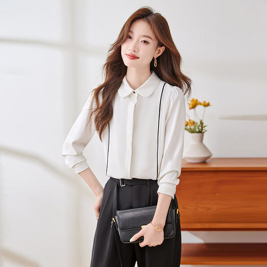 Q135新款长袖气质衬衣白色洋气时尚百搭小众设计感韩版衬衫 商品图1