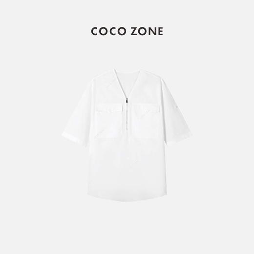 COCO ZONE 2023新款时尚中袖夏季拉链V领衬衫上衣 23C18313 商品图5