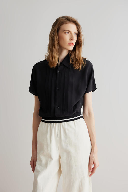 COCO ZONE 蝙蝠袖衬衣polo领宽松衬衫设计感荷叶袖上衣 23C18493 商品图2